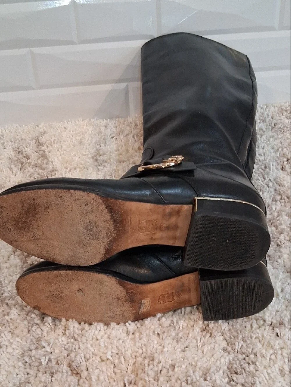 Tory Burch Sophia Black Leather Riding Boots Size 8
